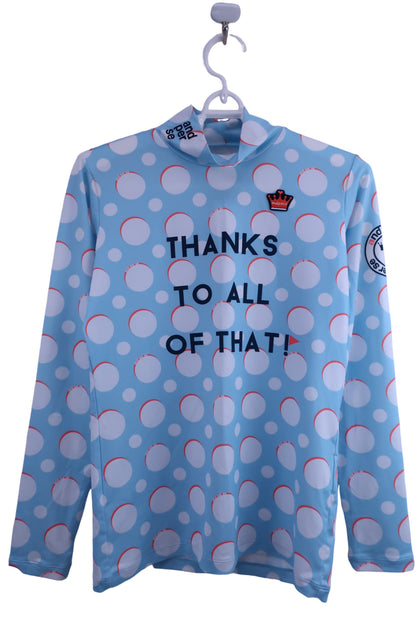 and per se(アンパスィ) 長袖モックネックシャツ 水色水玉模様 レディース M 9217FS/P1 A-1