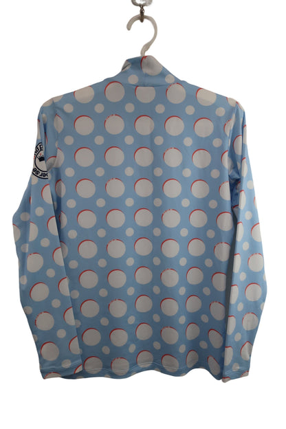 and per se(アンパスィ) 長袖モックネックシャツ 水色水玉模様 レディース M 9217FS/P1 A-7