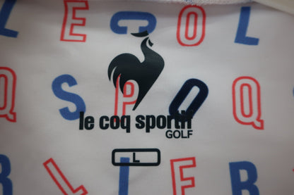 le coq sportif(ルコックスポルティフ) 長袖モックネックシャツ 白地ピンク青アルファベット柄 レディース L QGWTJB00 A-5