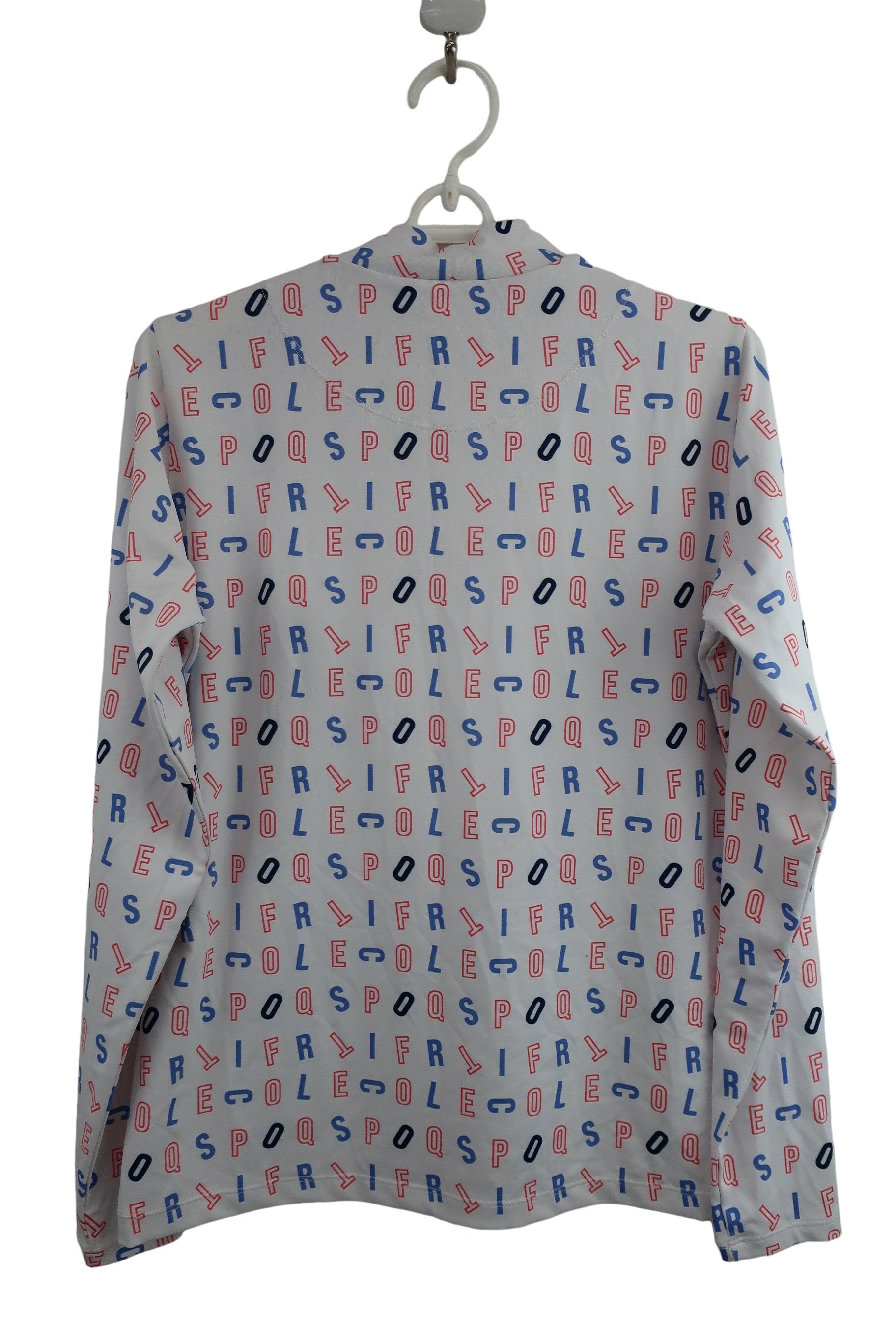 le coq sportif(ルコックスポルティフ) 長袖モックネックシャツ 白地ピンク青アルファベット柄 レディース L QGWTJB00 A-6