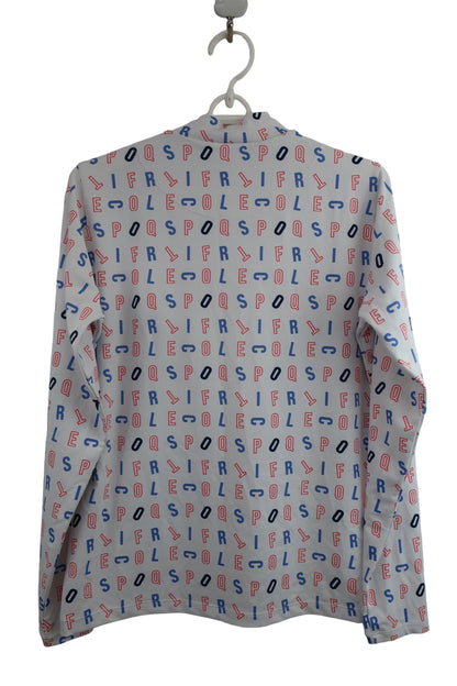 le coq sportif(ルコックスポルティフ) 長袖モックネックシャツ 白地ピンク青アルファベット柄 レディース L QGWTJB00 A-6