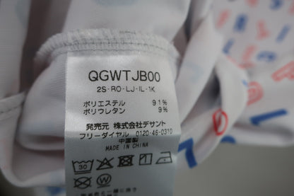 le coq sportif(ルコックスポルティフ) 長袖モックネックシャツ 白地ピンク青アルファベット柄 レディース L QGWTJB00 A-7