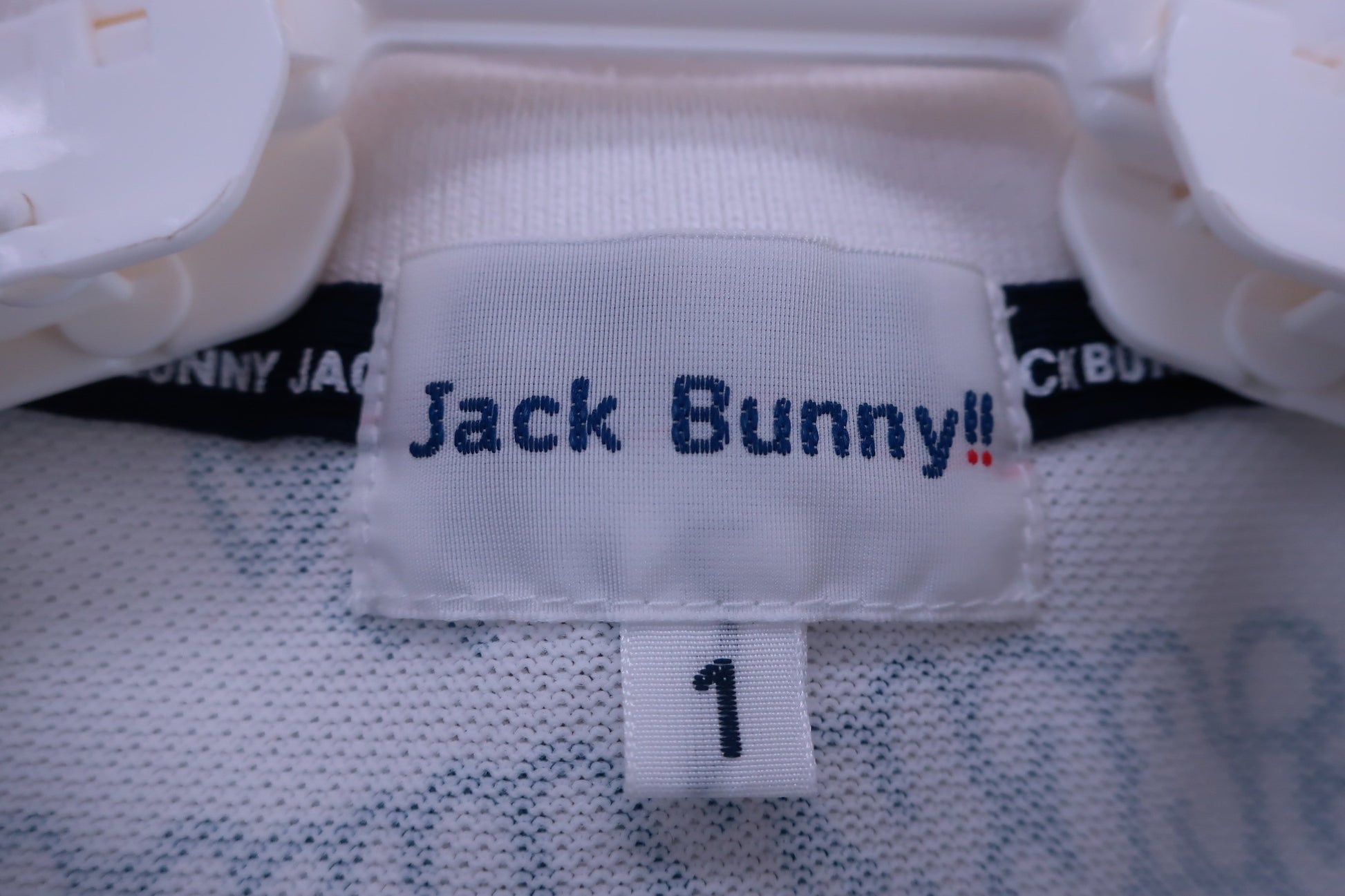 Jack Bunny(ジャックバニー) 半袖ポロシャツ 白地ネイビー文字柄 レディース 1 263-2160450 B-2