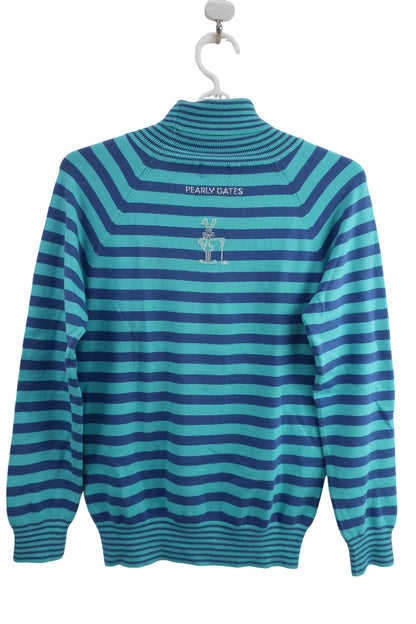 PEARLY GATES(パーリーゲイツ) ハイネックセーター 青水色ボーダー レディース 1 B-4