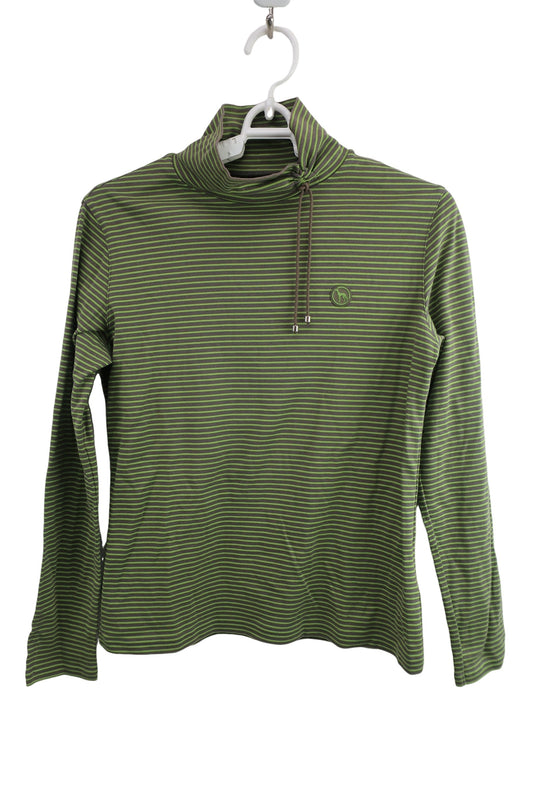 adabat(アダバット) モックネックシャツ 緑茶色ボーダー レディース 38 A-1