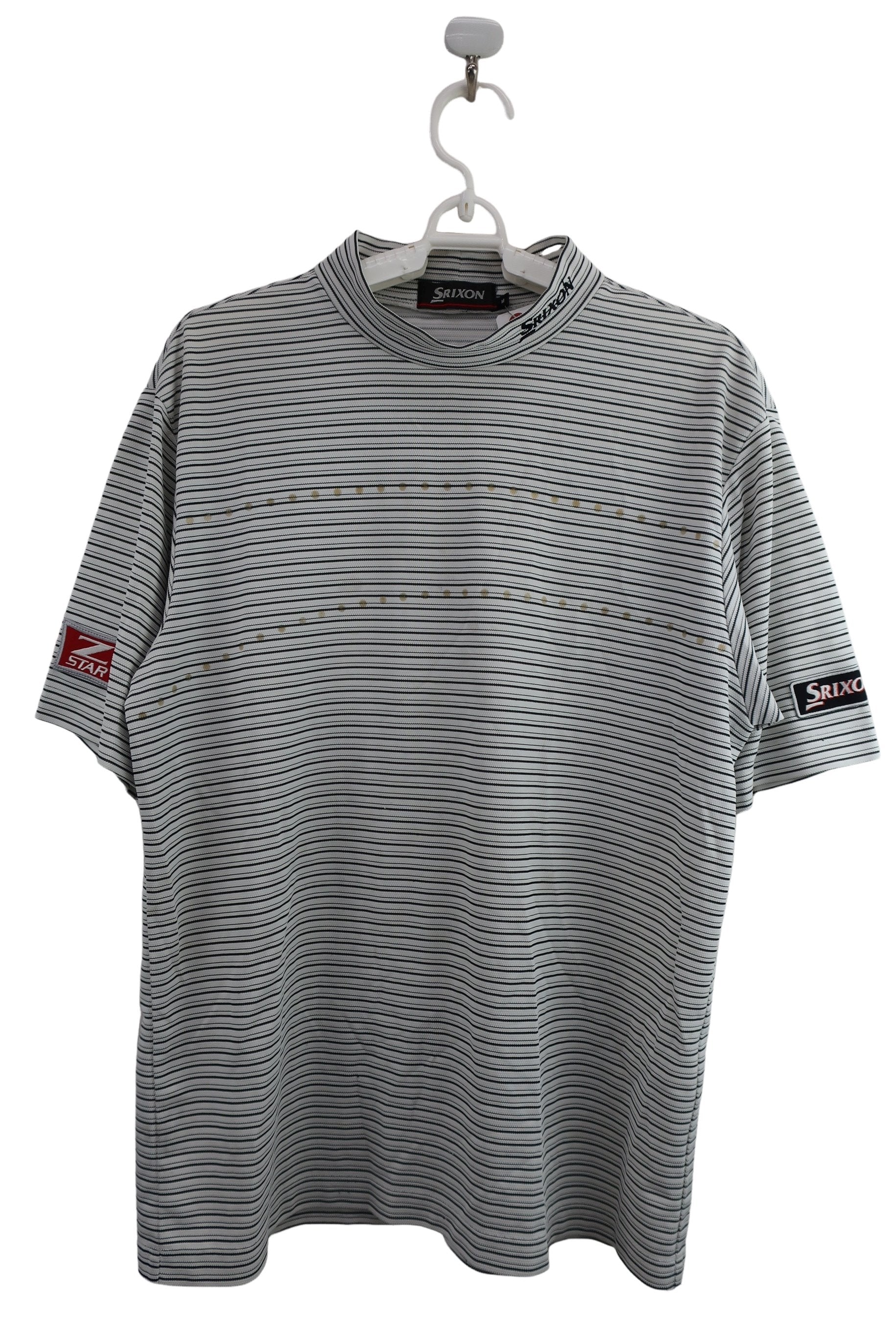 SRIXON(スリクソン) 半袖モックネックシャツ 白黒ボーダー メンズ M B-1