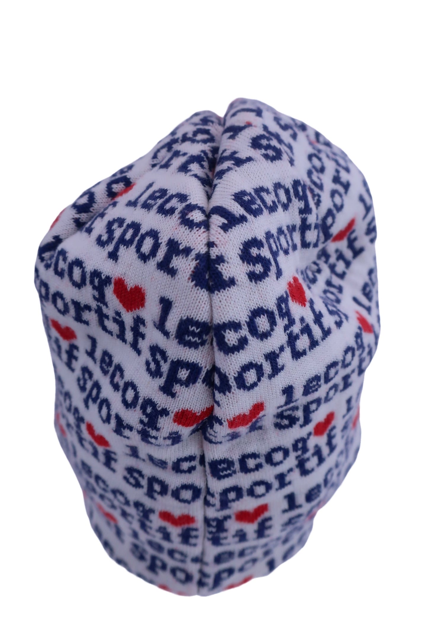 le coq sportif(ルコックスポルティフ) ニット帽 白ネイビーロゴ柄 レディース F B-4