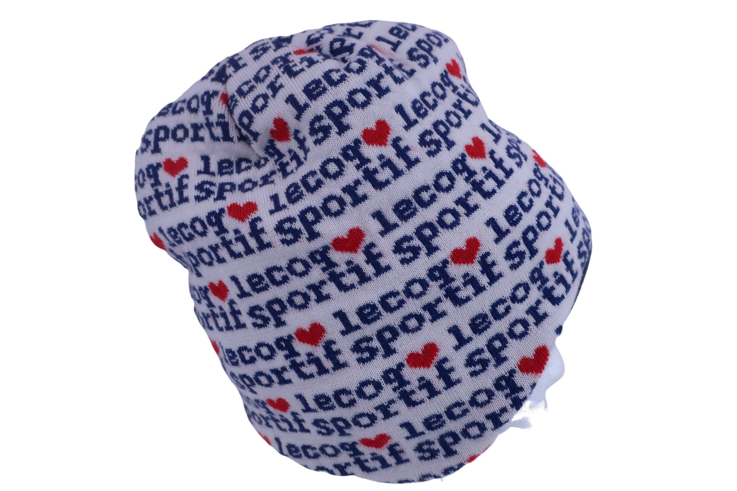 le coq sportif(ルコックスポルティフ) ニット帽 白ネイビーロゴ柄 レディース F B-5