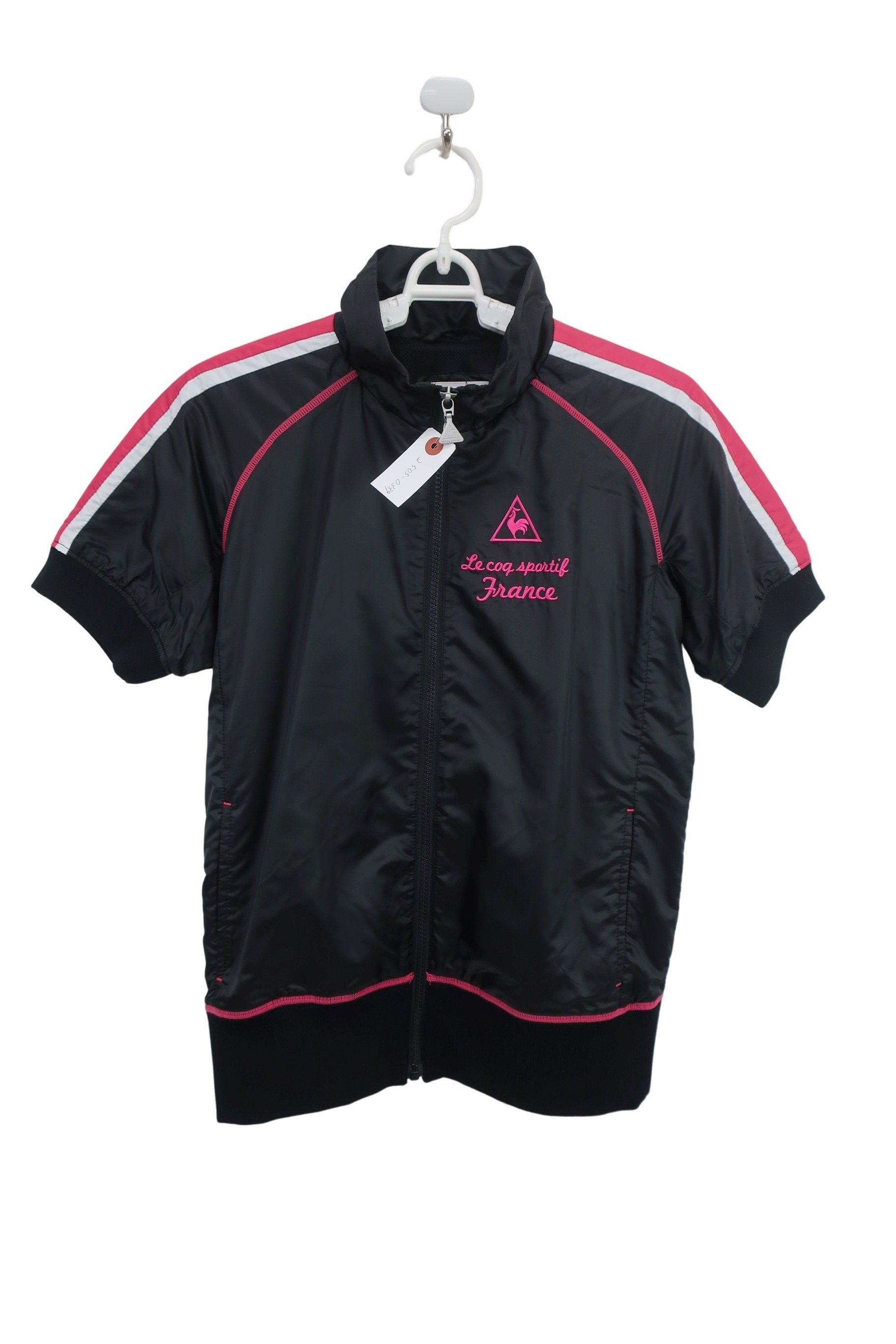 le coq sportif(ルコックスポルティフ) 半袖ナイロンブルゾン 黒地ピンク白 レディース M A-1