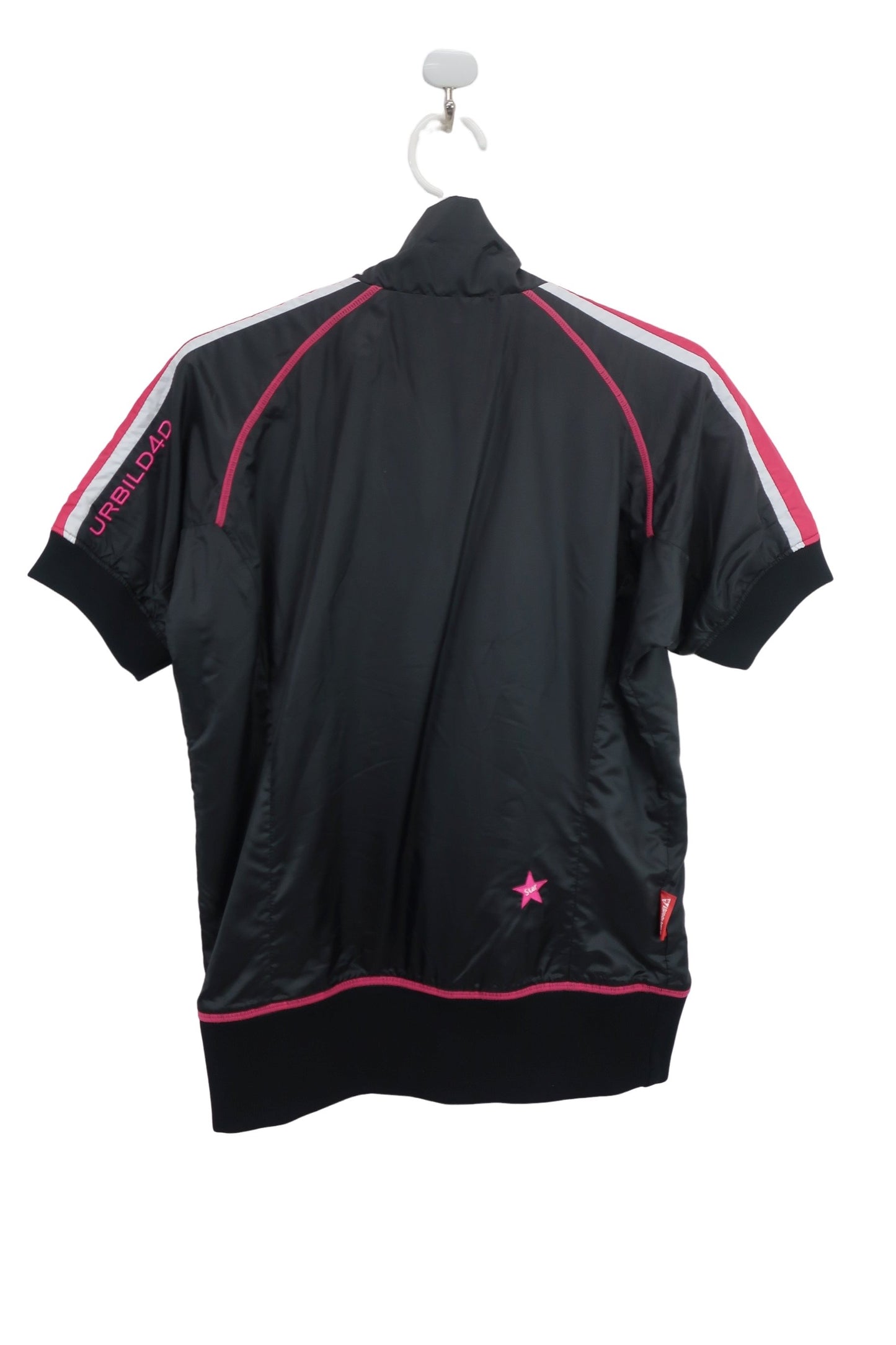 le coq sportif(ルコックスポルティフ) 半袖ナイロンブルゾン 黒地ピンク白 レディース M A-5