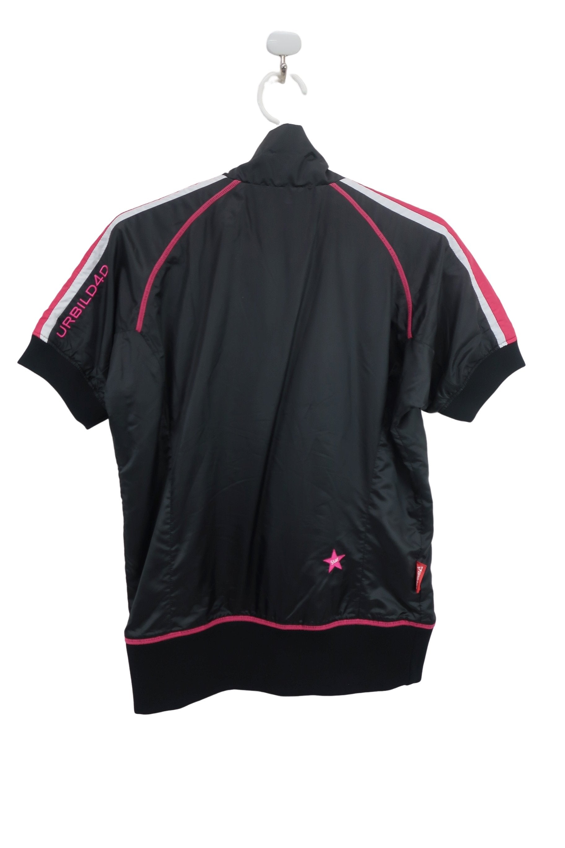 le coq sportif(ルコックスポルティフ) 半袖ナイロンブルゾン 黒地ピンク白 レディース M A-5