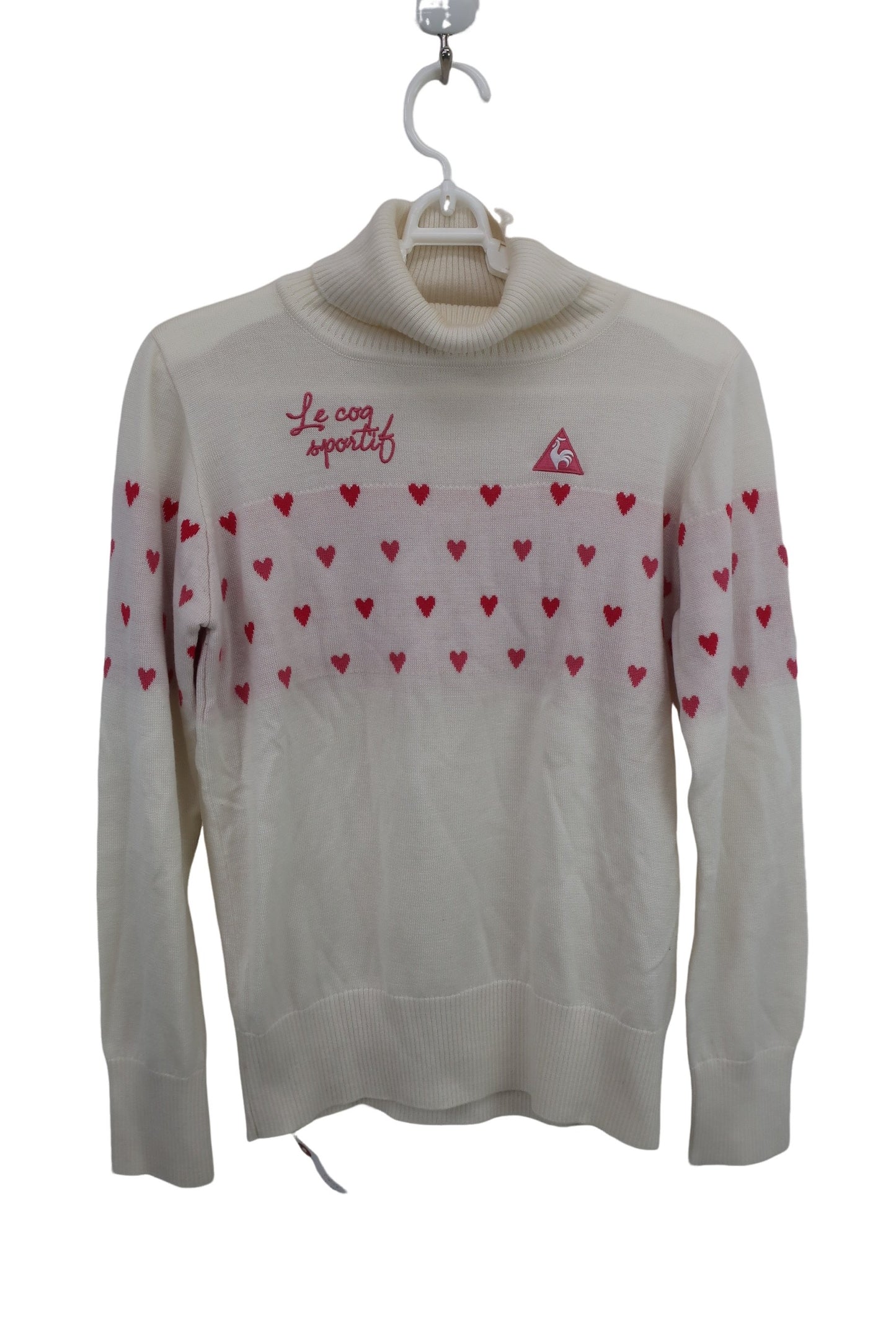 le coq sportif(ルコックスポルティフ) ハイネックセーター 白ピンクハート柄 レディース M B-1