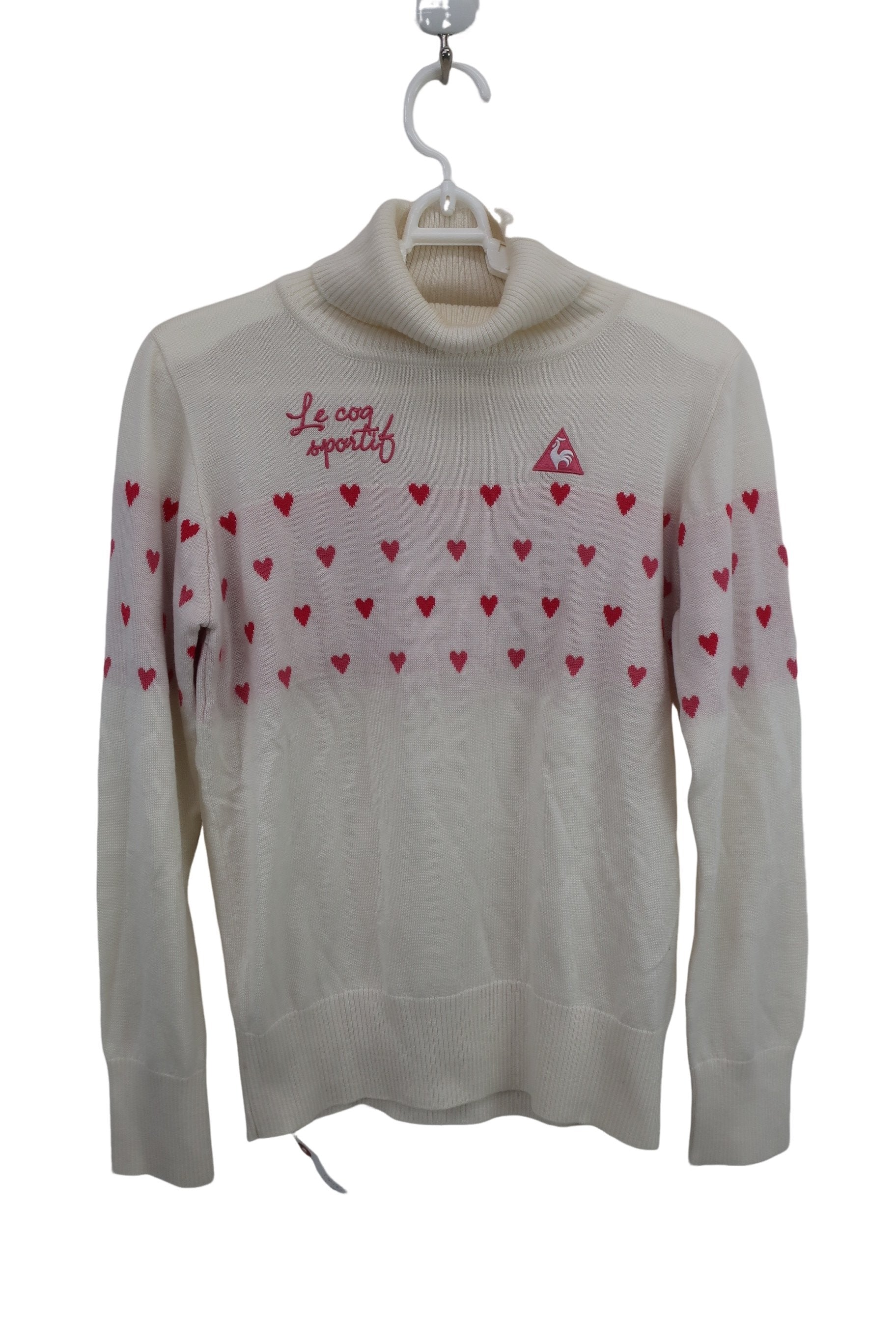 le coq sportif(ルコックスポルティフ) ハイネックセーター 白ピンクハート柄 レディース M B-1