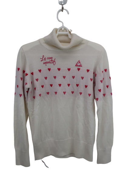 le coq sportif(ルコックスポルティフ) ハイネックセーター 白ピンクハート柄 レディース M B-1
