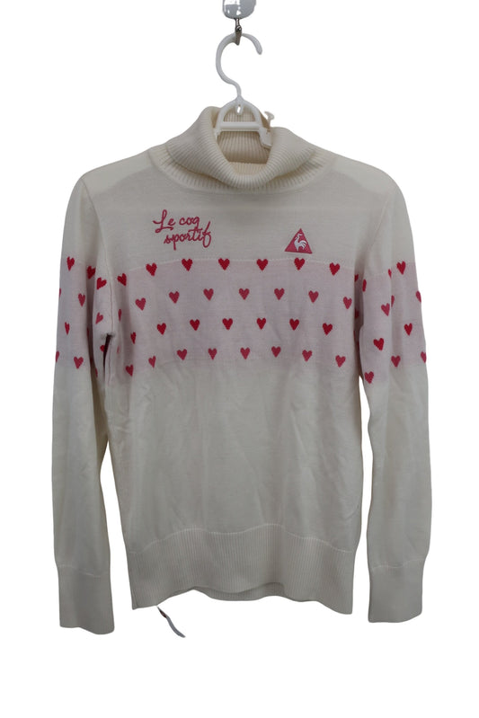 le coq sportif(ルコックスポルティフ) ハイネックセーター 白ピンクハート柄 レディース M B-1