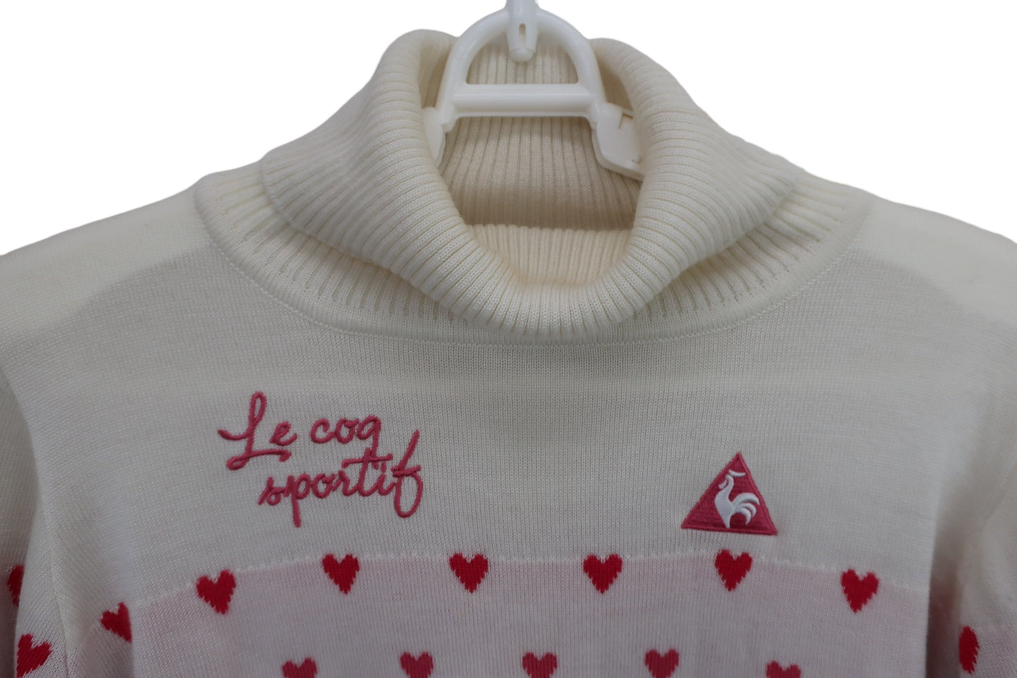 le coq sportif(ルコックスポルティフ) ハイネックセーター 白ピンクハート柄 レディース M B-3