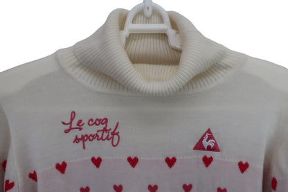 le coq sportif(ルコックスポルティフ) ハイネックセーター 白ピンクハート柄 レディース M B-3