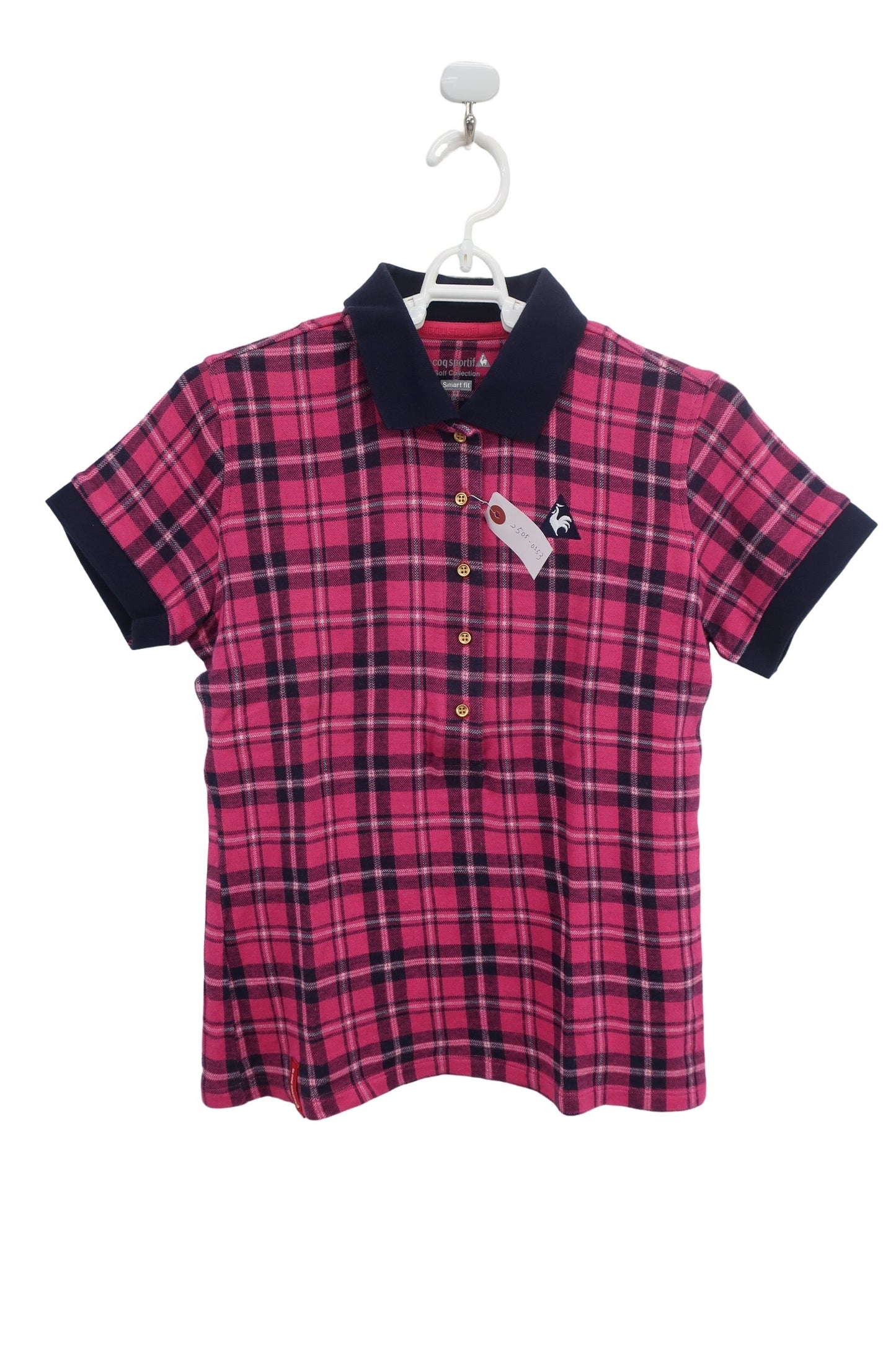 le coq sportif(ルコックスポルティフ) ポロシャツ ピンクネイビーチェック レディース M B-1