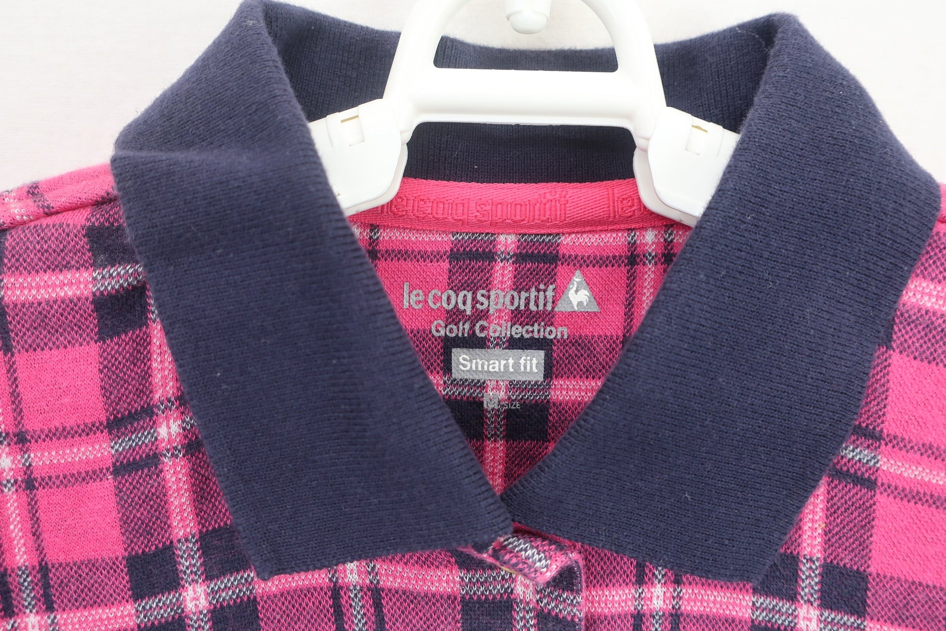 le coq sportif(ルコックスポルティフ) ポロシャツ ピンクネイビーチェック レディース M B-3