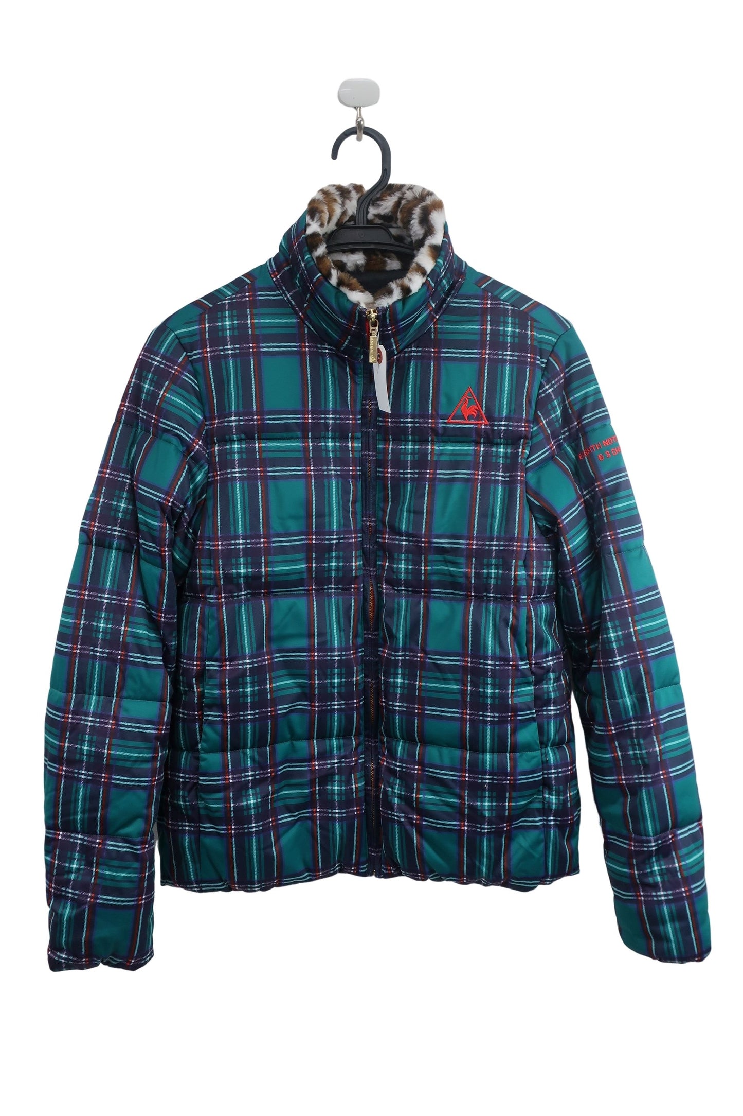 le coq sportif(ルコックスポルティフ) 中綿ダウンジャケット 緑ネイビーチェック レディース L QGWOJK07 A-1