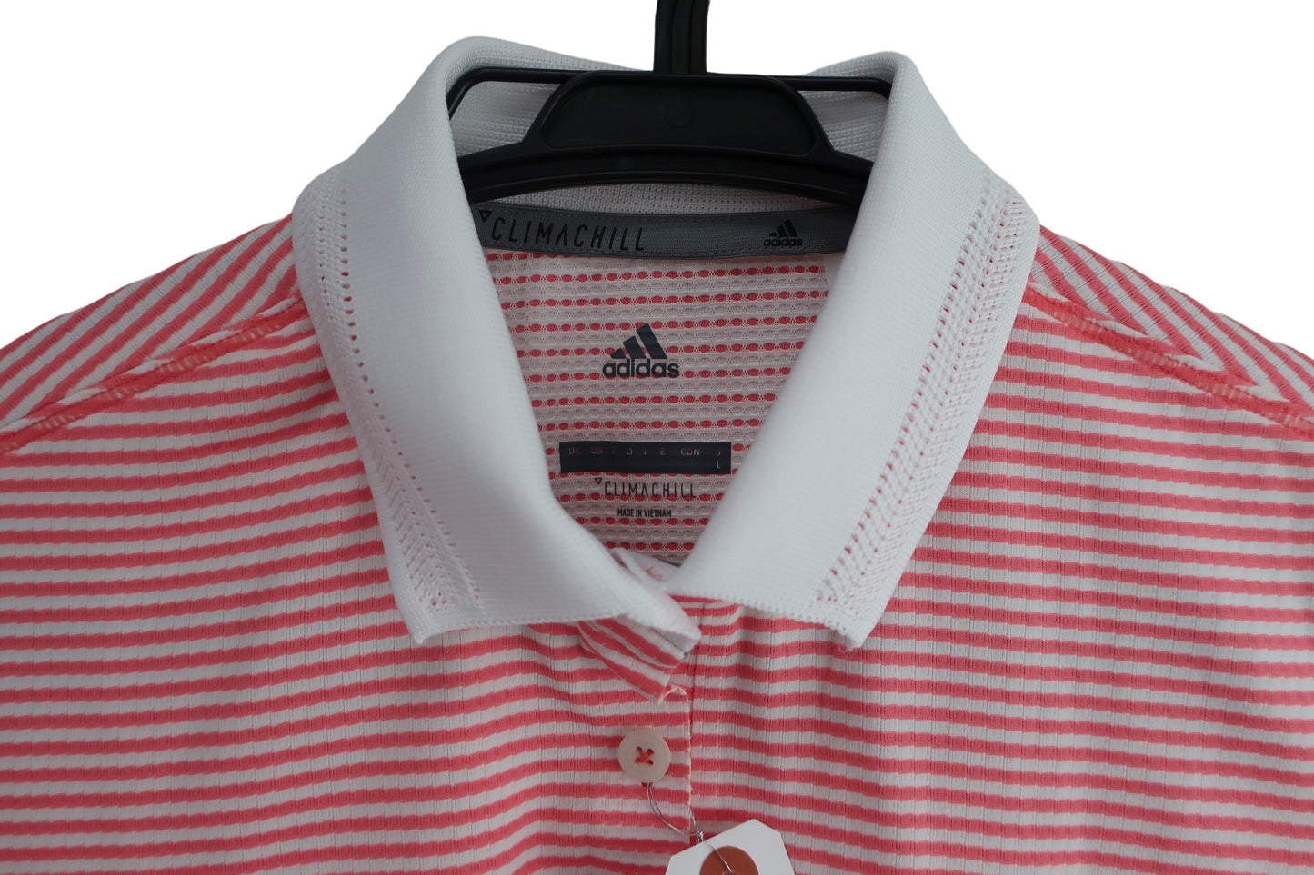 adidas(アディダス) 半袖ポロシャツ サーモンピンク白ボーダー レディース L DW6344938007 A-4