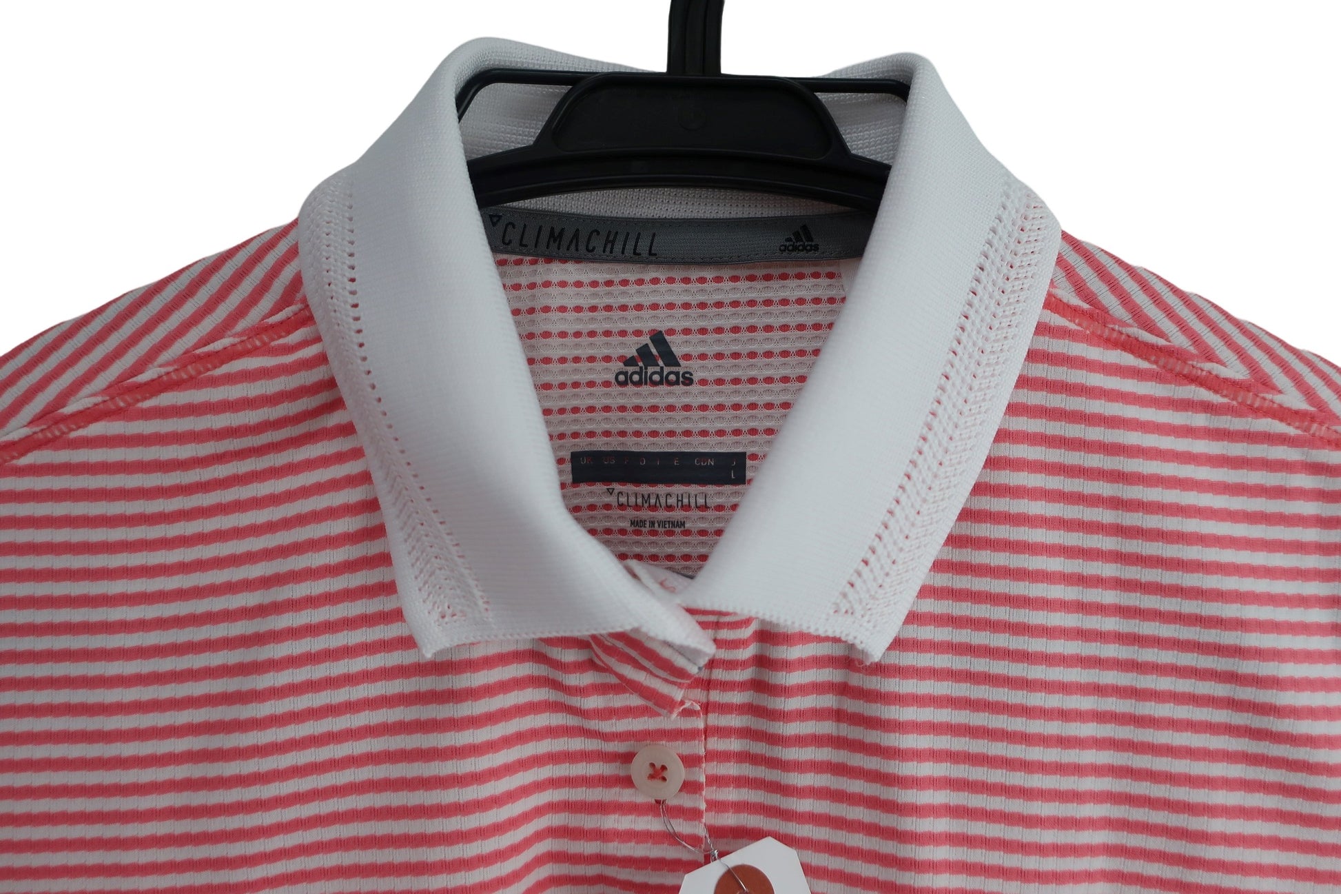 adidas(アディダス) 半袖ポロシャツ サーモンピンク白ボーダー レディース L DW6344938007 A-4