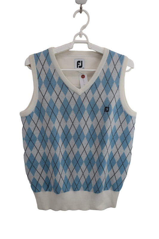 FOOTJOY(フットジョイ) ニットベスト 白水色アーガイル柄 レディース L A-1