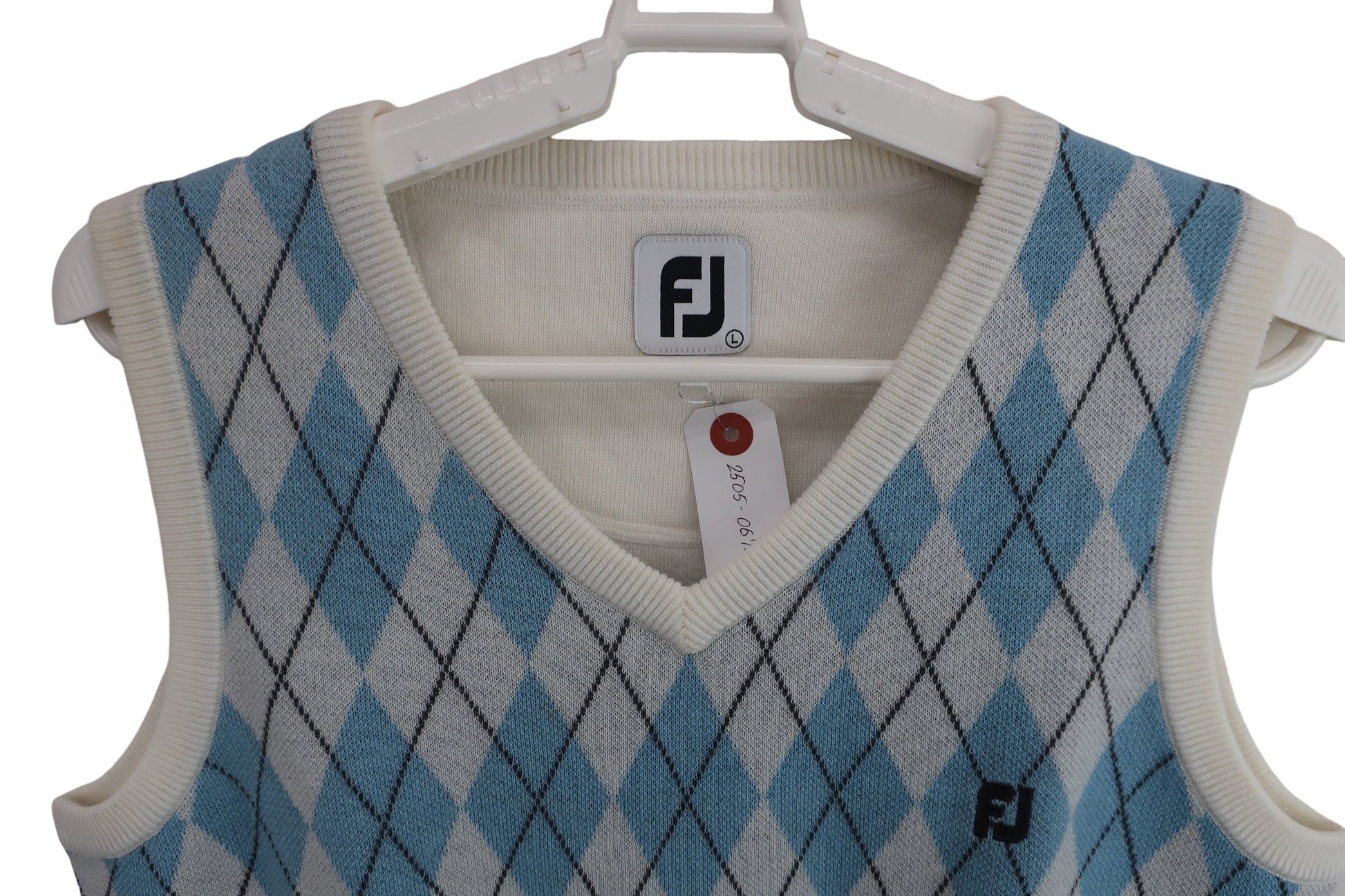 FOOTJOY(フットジョイ) ニットベスト 白水色アーガイル柄 レディース L A-3