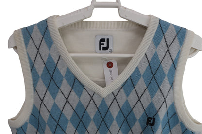 FOOTJOY(フットジョイ) ニットベスト 白水色アーガイル柄 レディース L A-3