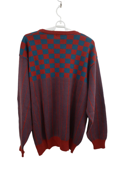 DiFINi セーター 茶色・ターコイズブルー総柄 メンズ LL A-3