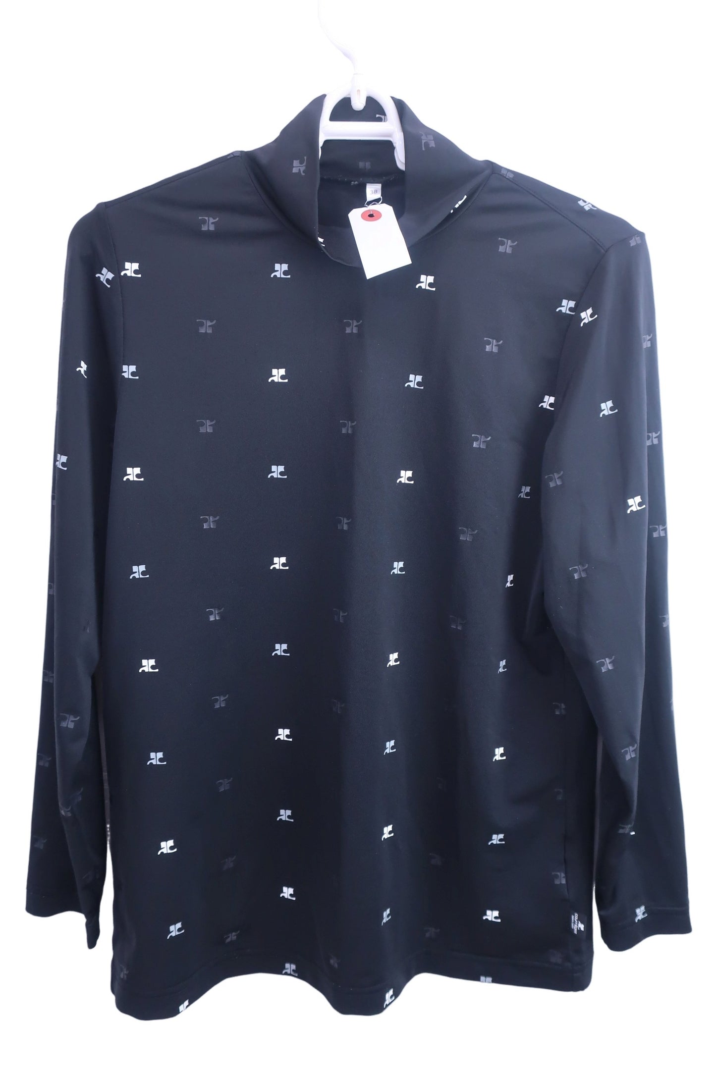 courreges(クレージュ) 長袖モックネックシャツ 黒ロゴ柄 レディース 38 A-1