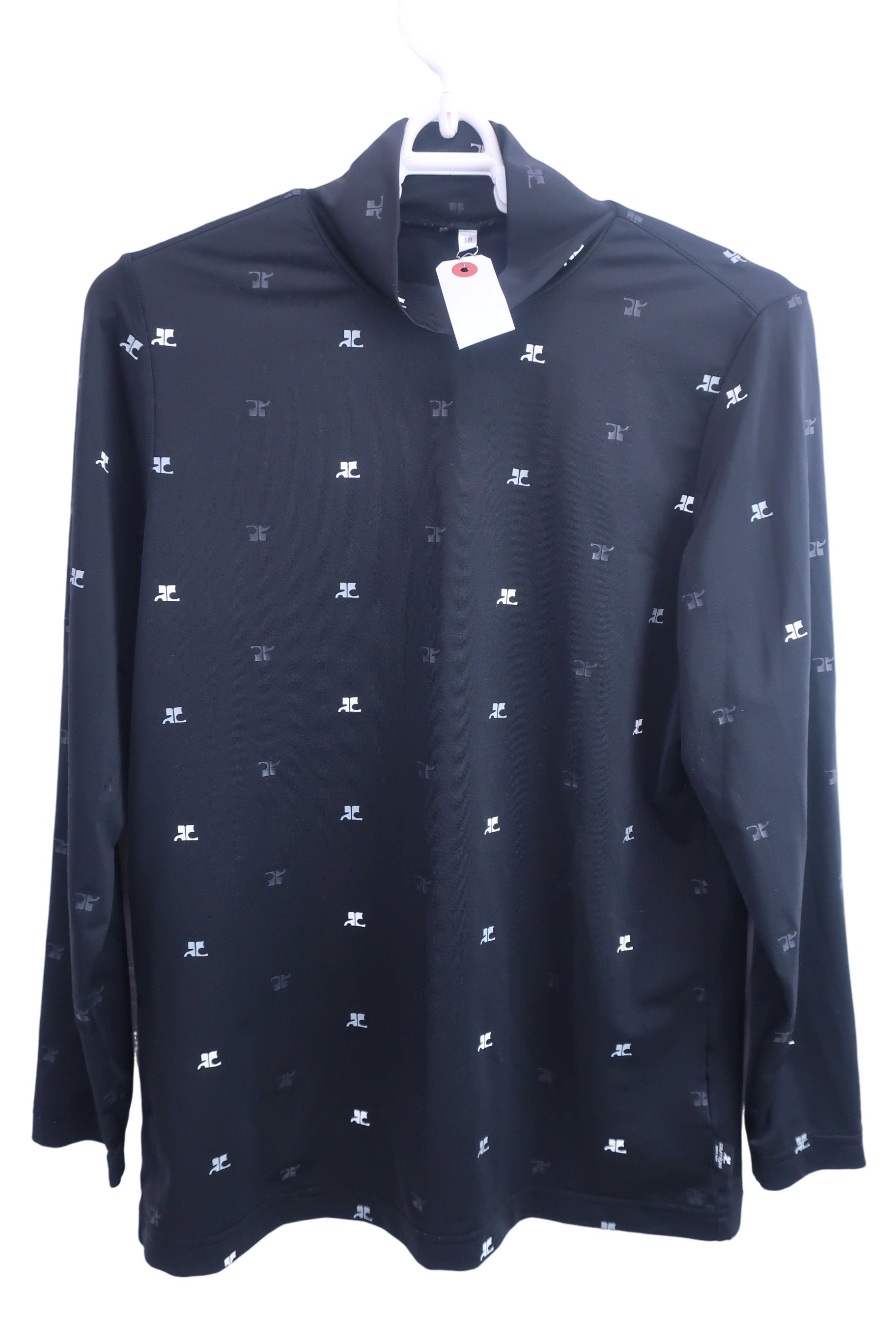 courreges(クレージュ) 長袖モックネックシャツ 黒ロゴ柄 レディース 38 A-1