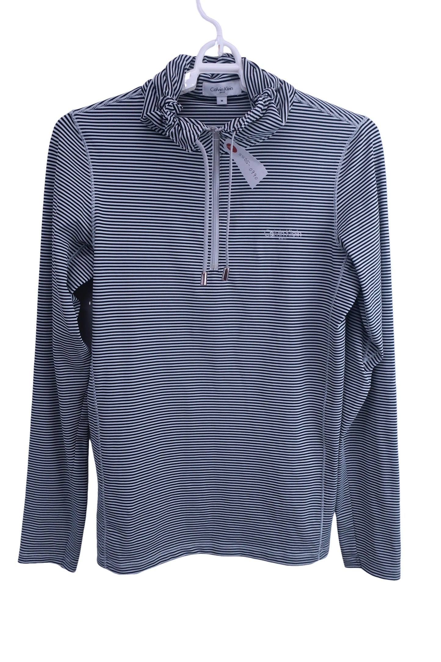 Calvin Klein golf(カルバンクラインゴルフ) ハーフジップ長袖シャツ 黒グレーボーダー レディース M B-1