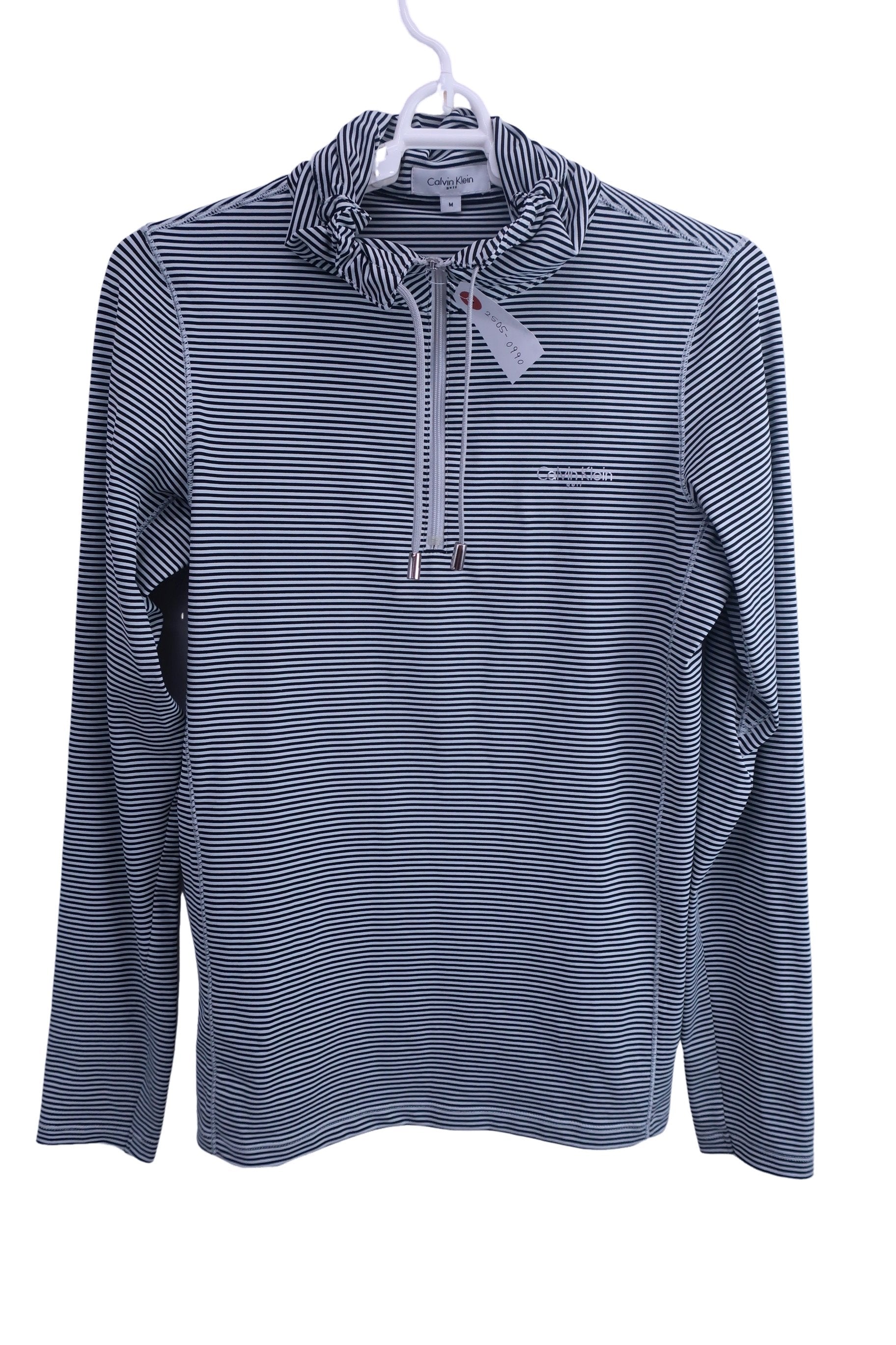 Calvin Klein golf(カルバンクラインゴルフ) ハーフジップ長袖シャツ 黒グレーボーダー レディース M B-1