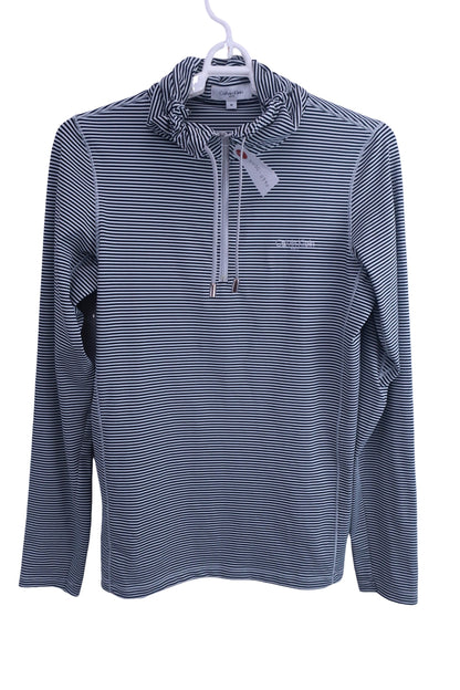 Calvin Klein golf(カルバンクラインゴルフ) ハーフジップ長袖シャツ 黒グレーボーダー レディース M B-1