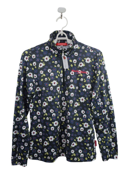 marie claire sport(マリ・クレール・スポーツ) ハーフジップ長袖シャツ グレー白ネイビー花柄 レディース M A-1