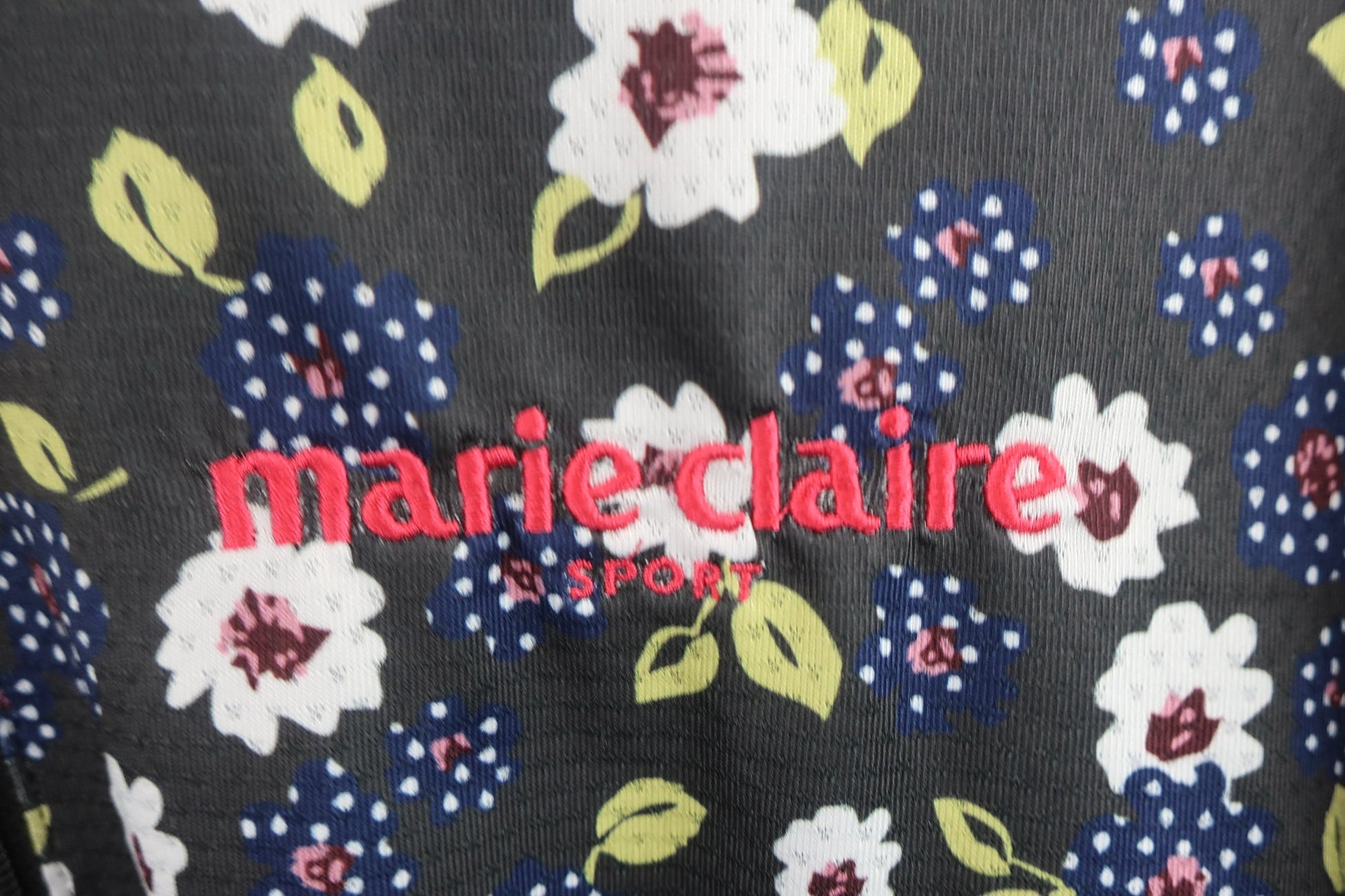 marie claire sport(マリ・クレール・スポーツ) ハーフジップ長袖シャツ グレー白ネイビー花柄 レディース M A-2
