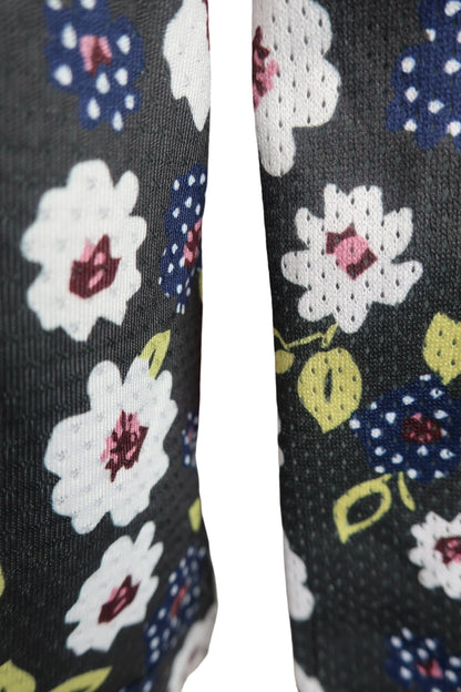 marie claire sport(マリ・クレール・スポーツ) ハーフジップ長袖シャツ グレー白ネイビー花柄 レディース M A-4