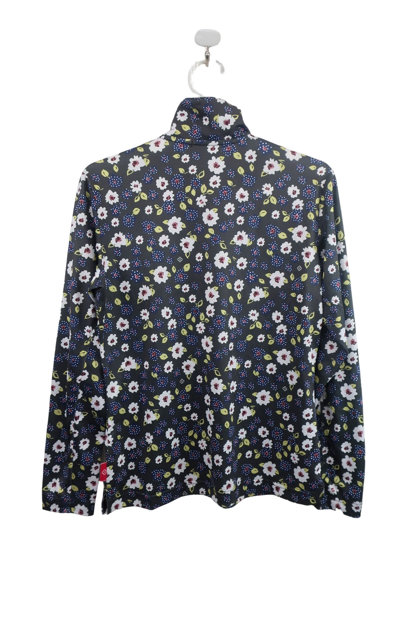 marie claire sport(マリ・クレール・スポーツ) ハーフジップ長袖シャツ グレー白ネイビー花柄 レディース M A-5