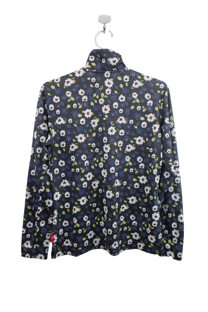 marie claire sport(マリ・クレール・スポーツ) ハーフジップ長袖シャツ グレー白ネイビー花柄 レディース M A-5