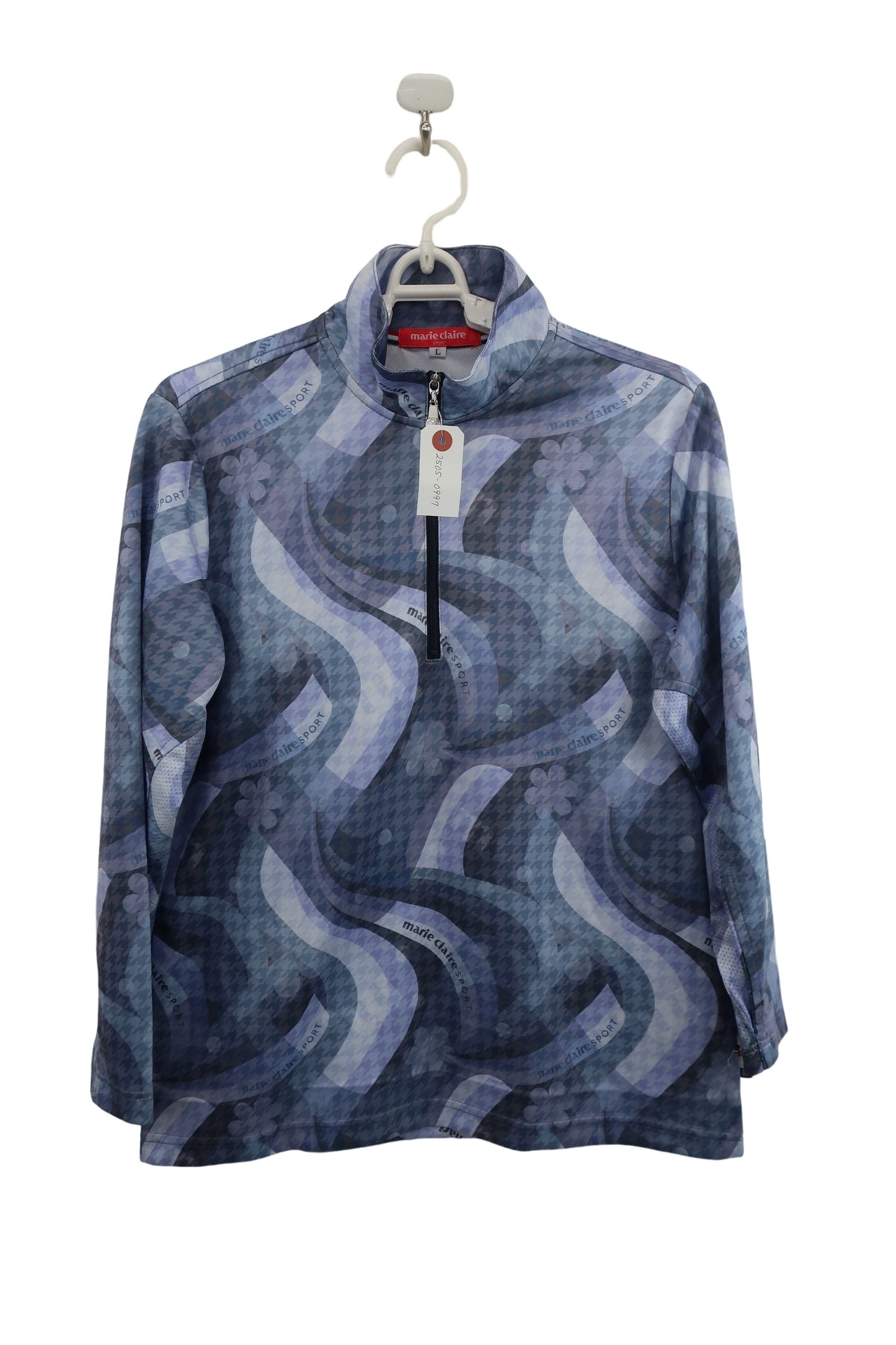 marie claire sport(マリ・クレール・スポーツ) ハーフジップ長袖シャツ 紫マーブル柄 レディース L A-1