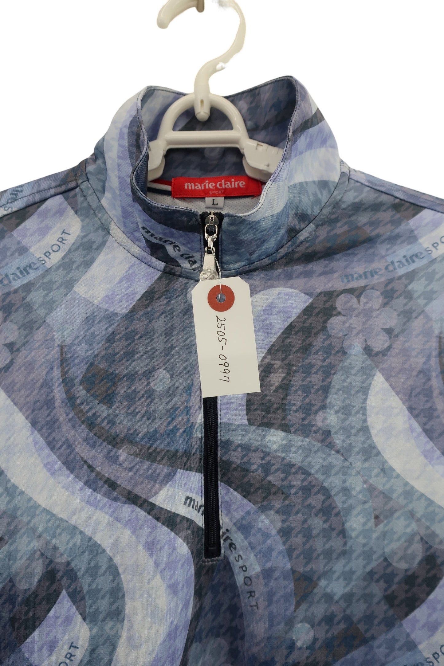 marie claire sport(マリ・クレール・スポーツ) ハーフジップ長袖シャツ 紫マーブル柄 レディース L A-3
