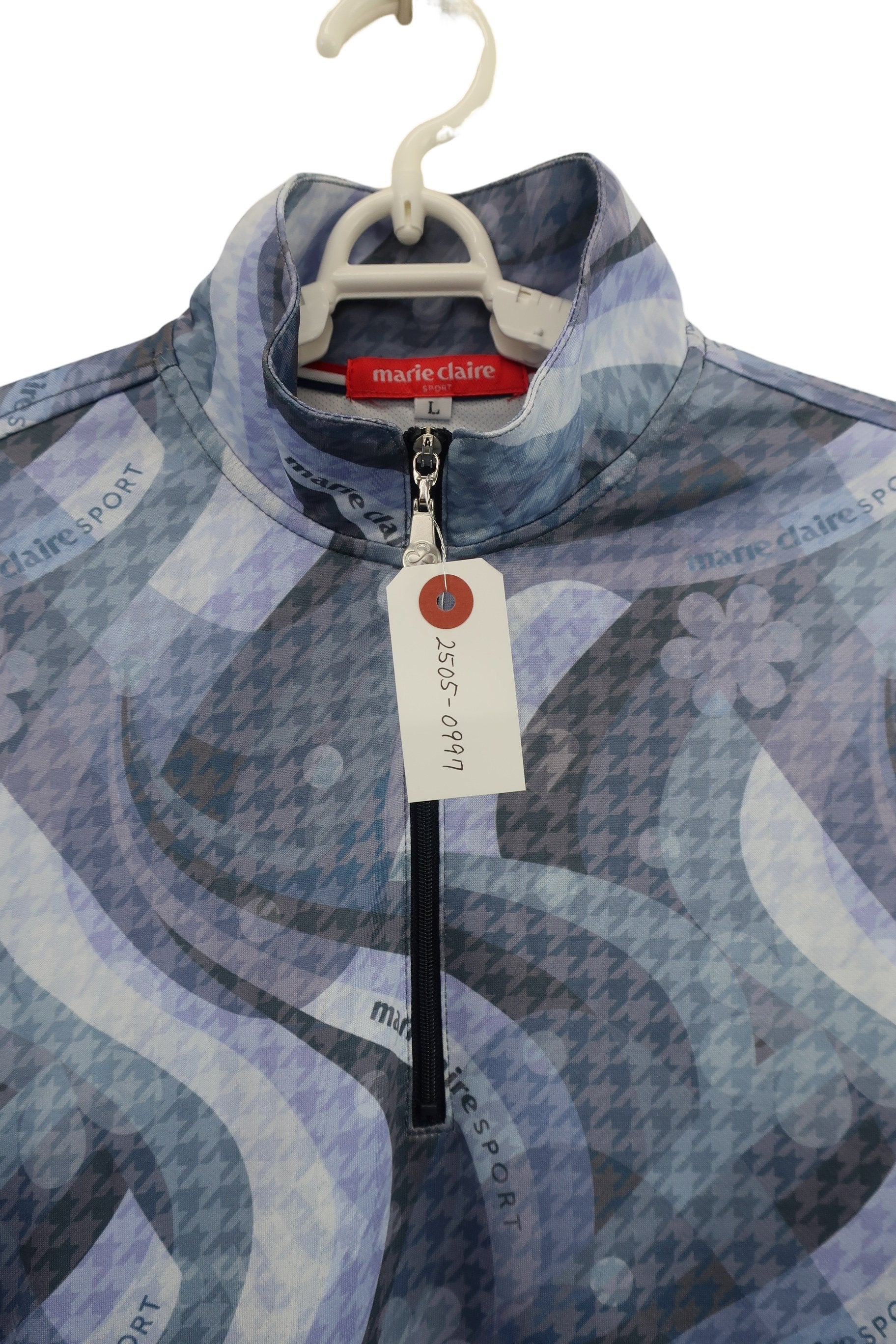 marie claire sport(マリ・クレール・スポーツ) ハーフジップ長袖シャツ 紫マーブル柄 レディース L A-3