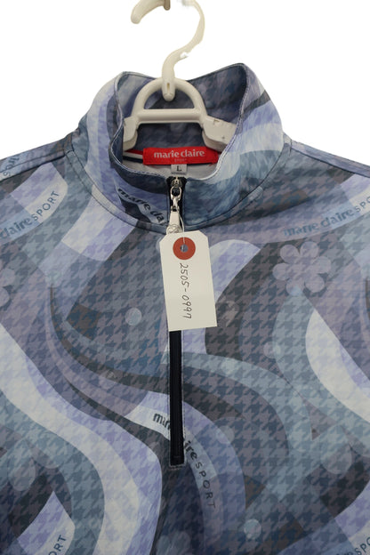 marie claire sport(マリ・クレール・スポーツ) ハーフジップ長袖シャツ 紫マーブル柄 レディース L A-3