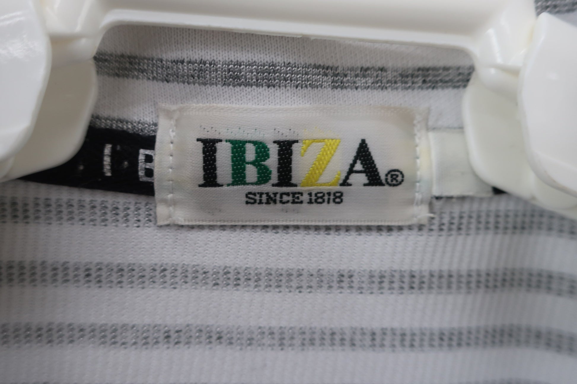 IBIZA(イビサ) ハーフジップ半袖シャツ 白グレーボーダー レディース L B-3