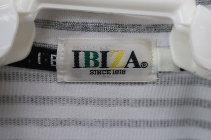 IBIZA(イビサ) ハーフジップ半袖シャツ 白グレーボーダー レディース L B-3