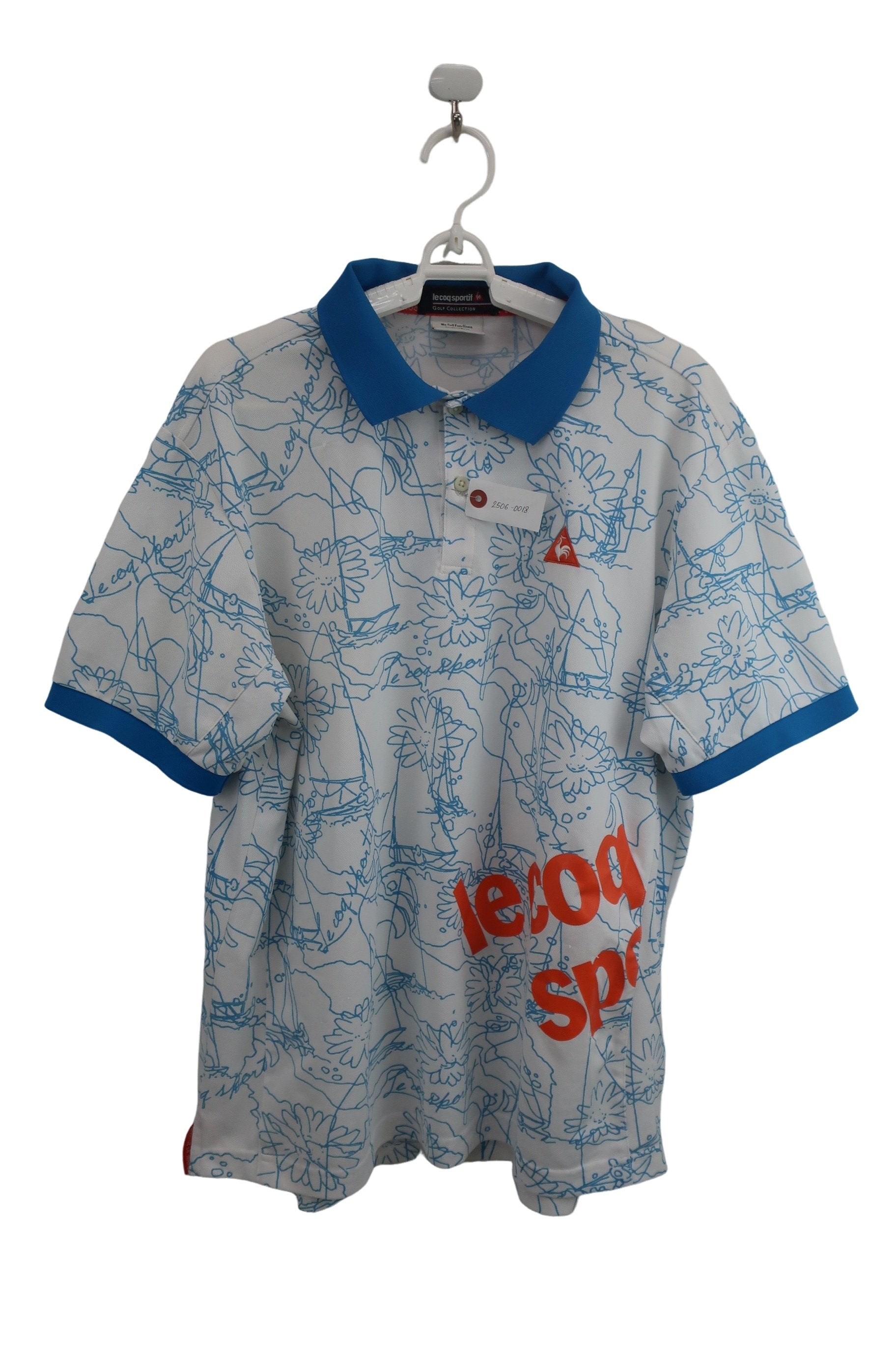 le coq sportif(ルコックスポルティフ) ポロシャツ 白水色総柄 メンズ LL B-1