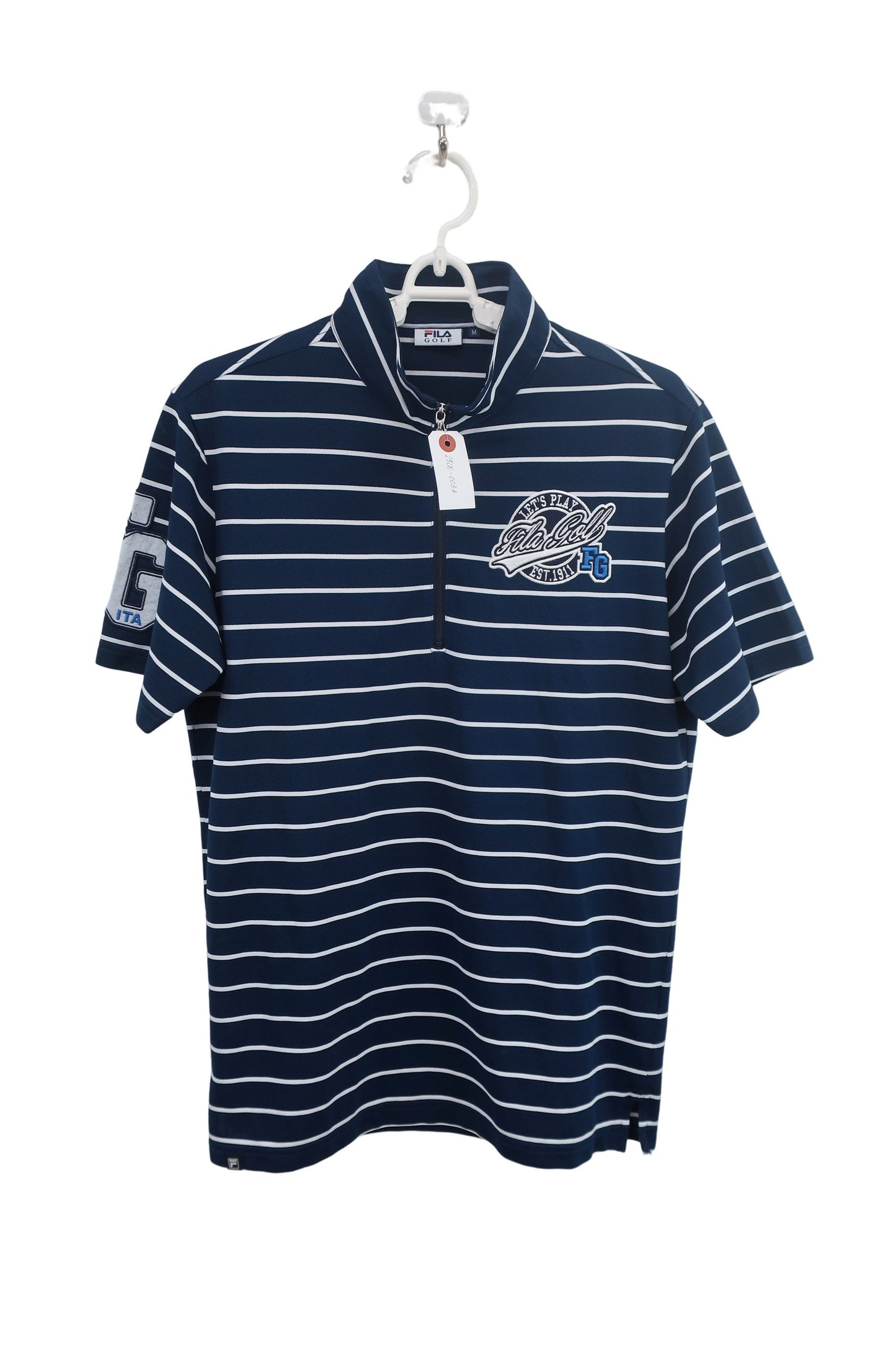 FILA GOLF(フィラゴルフ) 半袖ハーフジップシャツ ネイビー白ボーダー メンズ M A-1