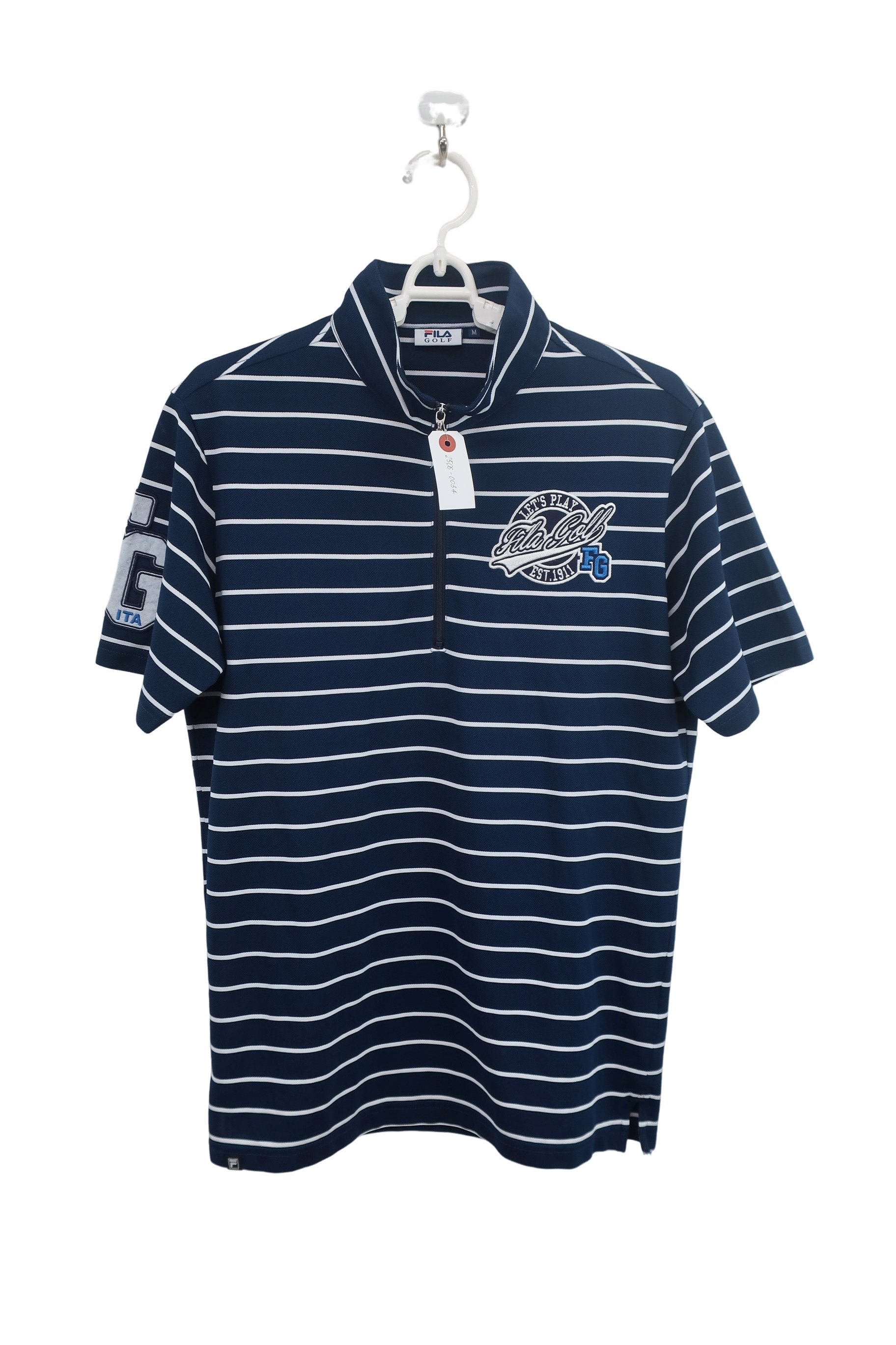 FILA GOLF(フィラゴルフ) 半袖ハーフジップシャツ ネイビー白ボーダー メンズ M A-1