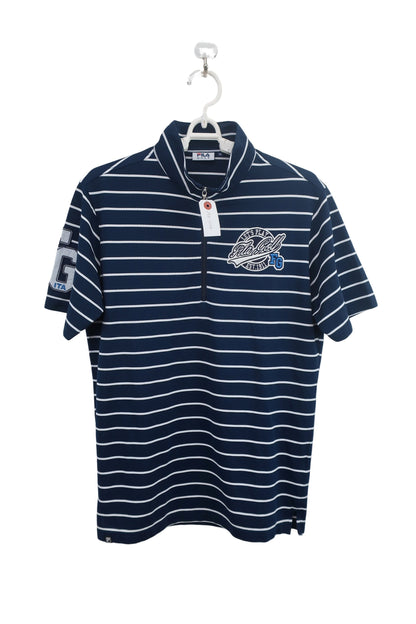 FILA GOLF(フィラゴルフ) 半袖ハーフジップシャツ ネイビー白ボーダー メンズ M A-1